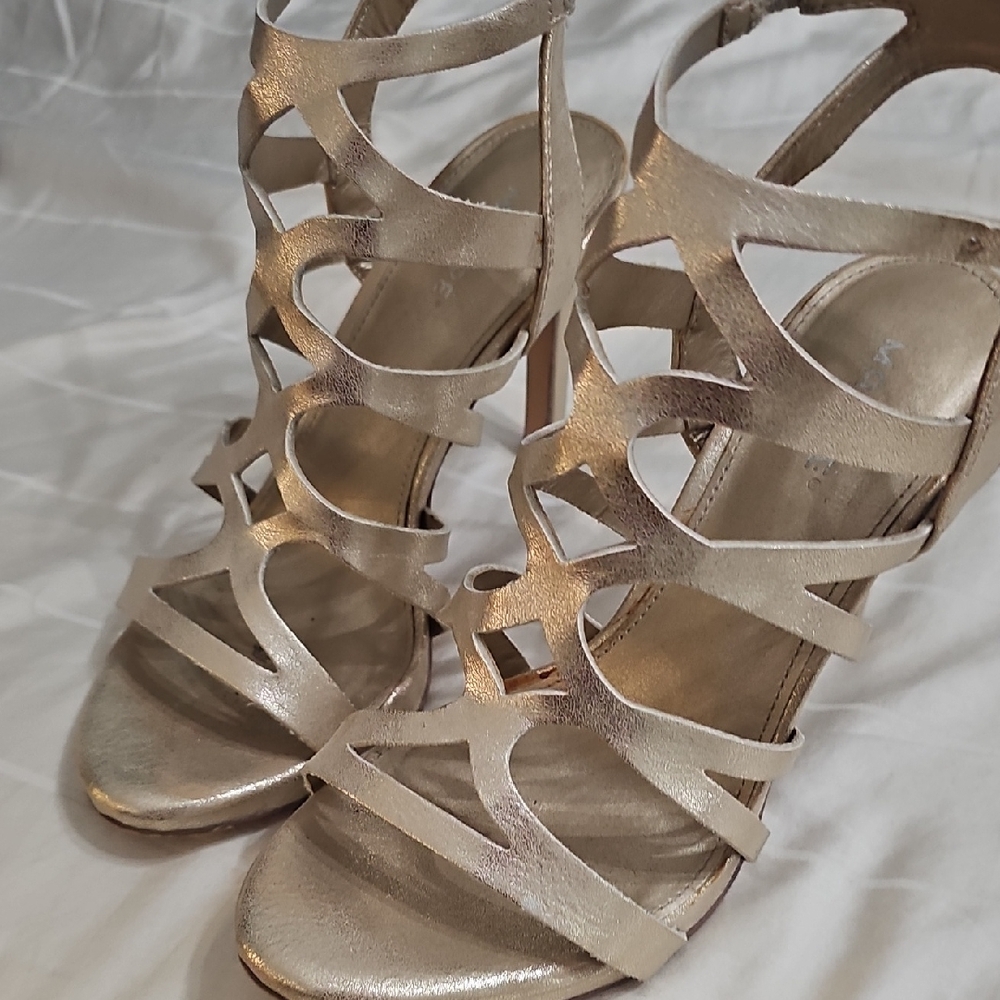 Maripe Gold Strappy Heels for Formal Occasions